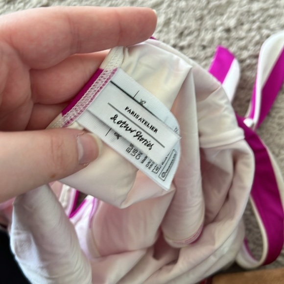 & Other Stories Pink Striped One Piece Swimsuit with Bow Shoulder Details - Picture 4 of 6